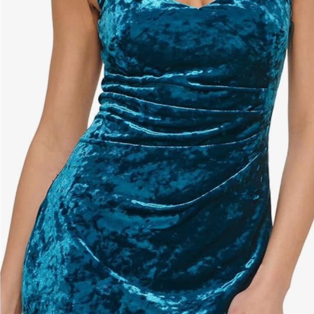 Guess Strapless Teal Velvet Dress